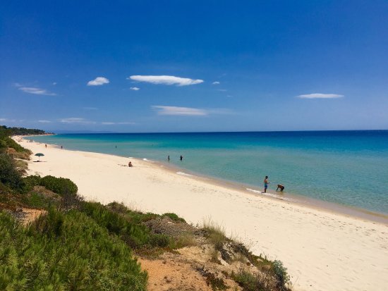 Litorale di Santa Margherita di Pula: 10 km di sabbia bianca finissima, pinete secolari e mare turchese a pochi minuti da casa.